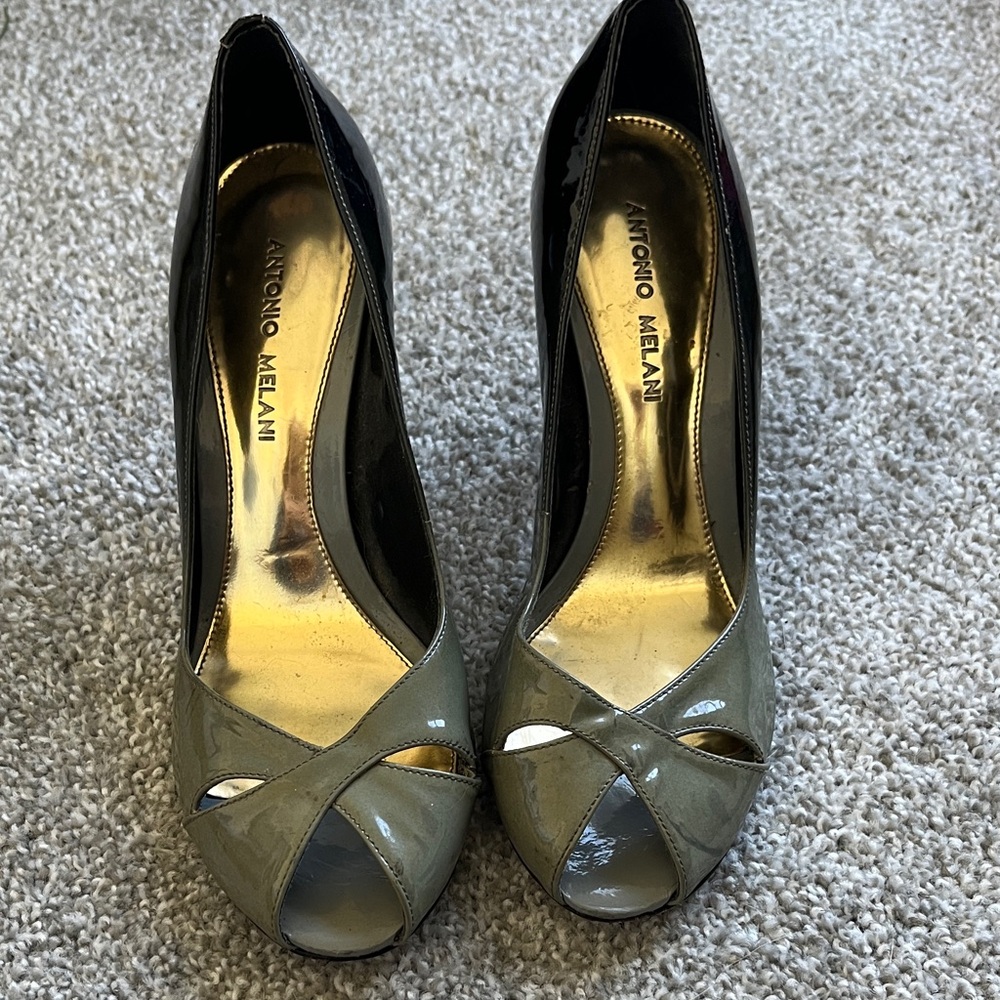 ANTONIO MELANI Grey and Black Peep Toe Heels